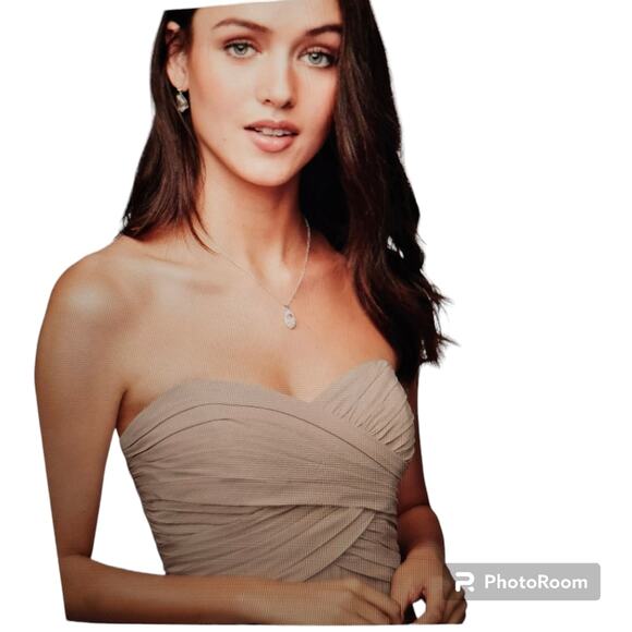 David's Bridal Crinkle Chiffon Dress Cascade Skirt in Malibu NWT Size 0 - Picture 15 of 16